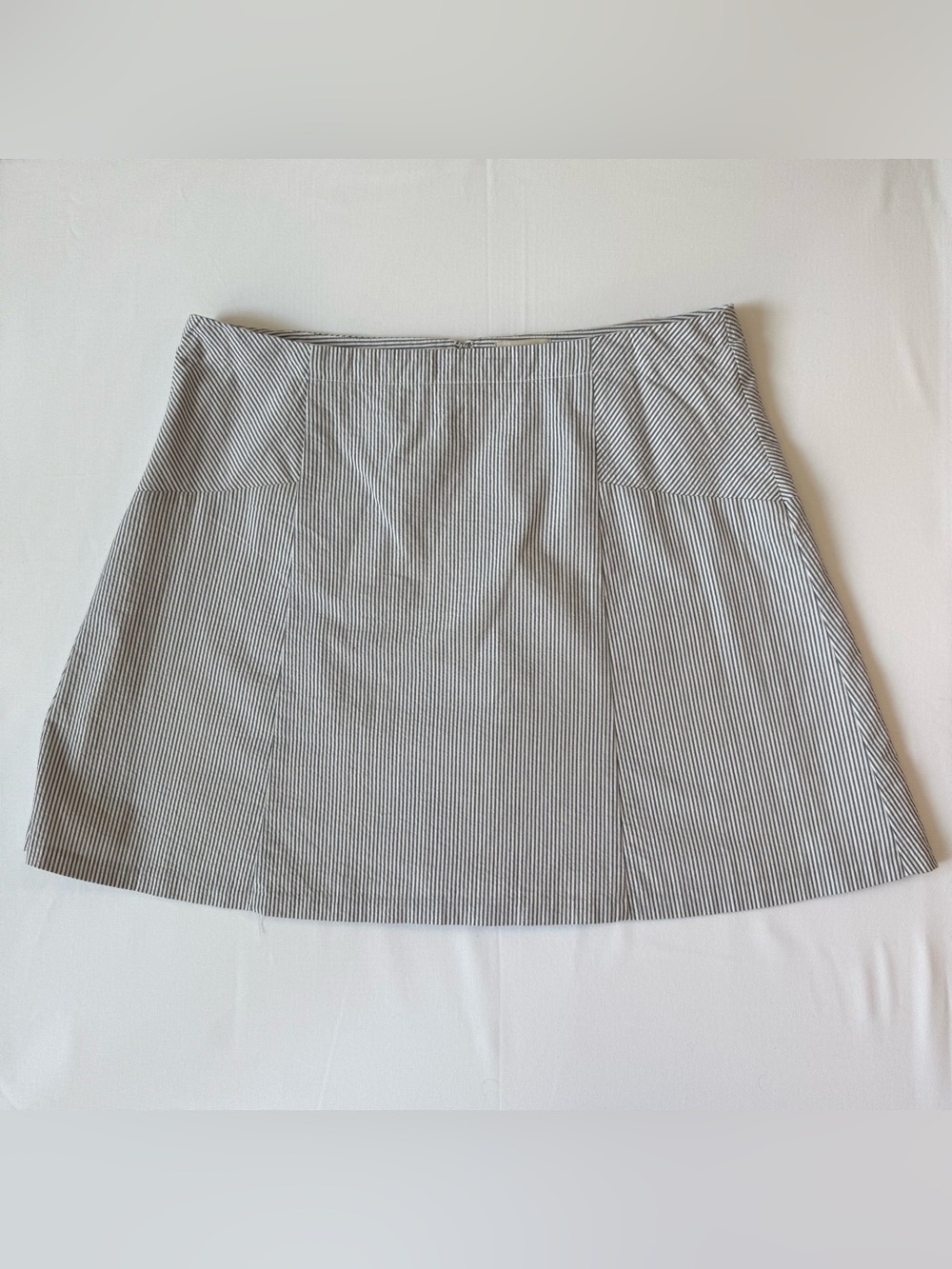 LOFT Blue White Seersucker Stripe Cotton A-Line‎ Mini Skirt Size 16
